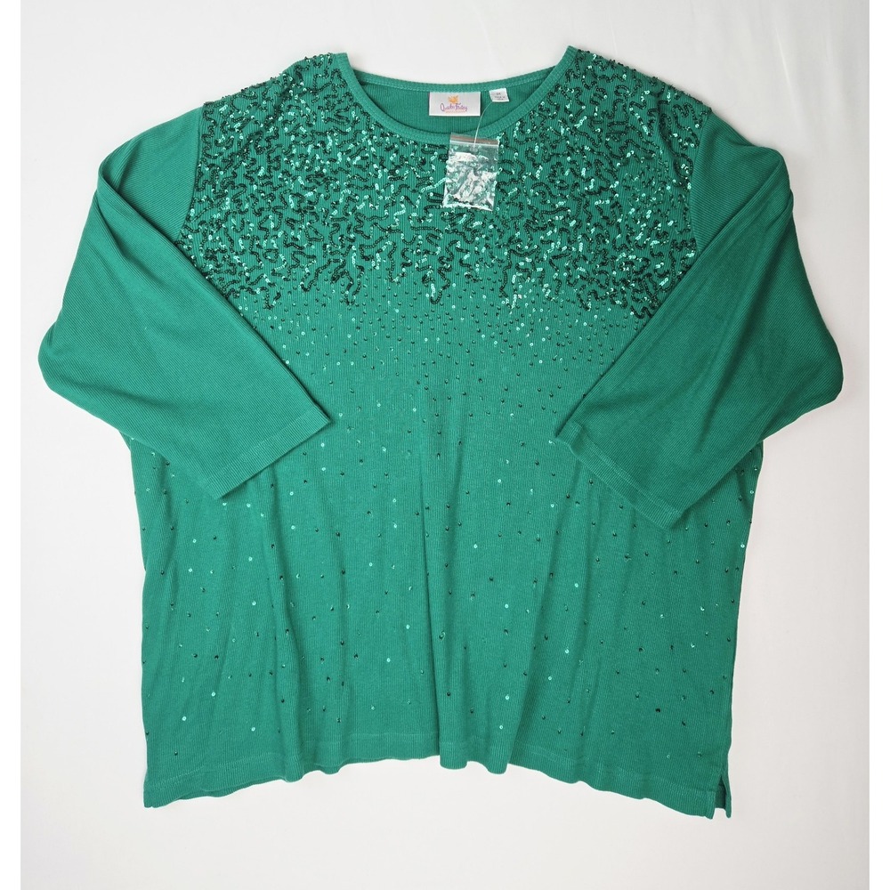 NWT Womens Quacker Factory shirt sz 3X green cable sequin Holiday